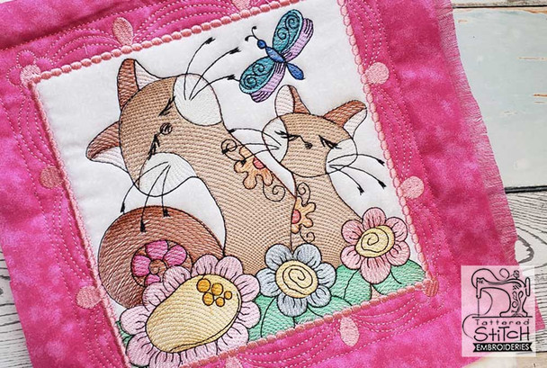 Cat Quilt Block #6 - Fits a  4x4", 5x5", 6x6", 7x7", 8x8" & 10x10"  Hoop - Machine Embroidery Designs