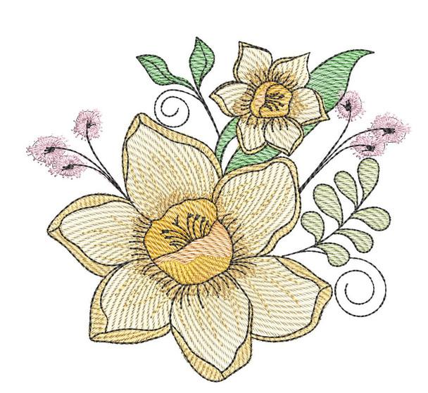 Daffodil Cluster (Flowers Only - NO Background)-  Fits a 4x4", 5x7" and 8x8" Hoop - Machine Embroidery Designs