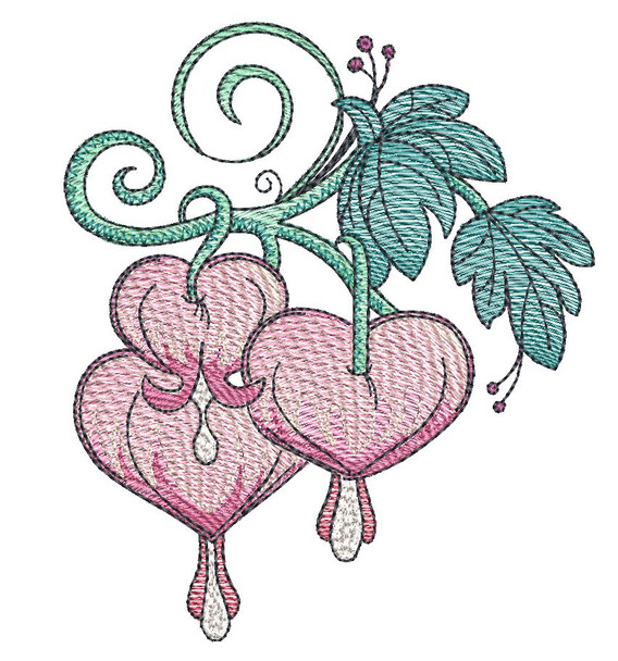 Bleeding Hearts Cluster (Flowers Only - NO Background)-  Fits a 4x4", 5x7" and 8x8" Hoop - Machine Embroidery Designs