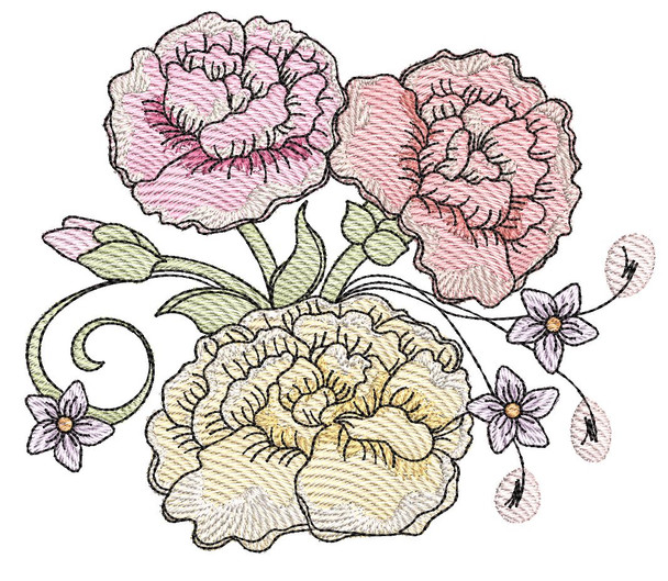 Carnation Cluster (No QB Background) - Machine Embroidery