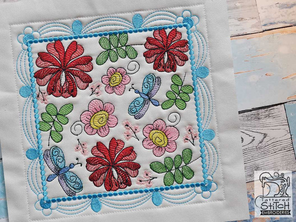 Whimsical Blooms Quilt Block #1 - Embroidery Designs