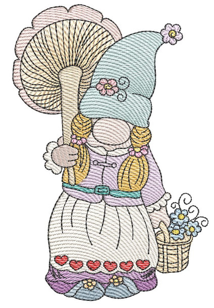 Gnome With Flowers - Embroidery Designs & Patterns