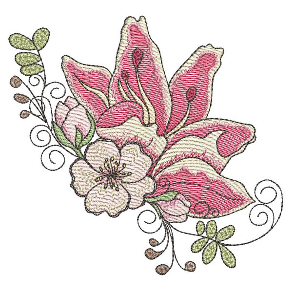 Cherry Blossom Lily Cluster (Flowers Only - NO Background)-  Fits a 4x4" and 5x7" Hoop - Machine Embroidery Designs