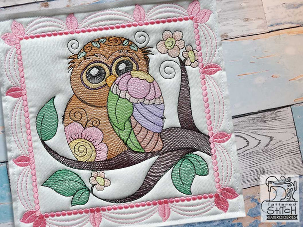 Whimsical Owl Quilt Block #2 - Fits a  4x4", 5x5", 6x6", 7x7", 8x8" & 10x10"  Hoop - Machine Embroidery Designs