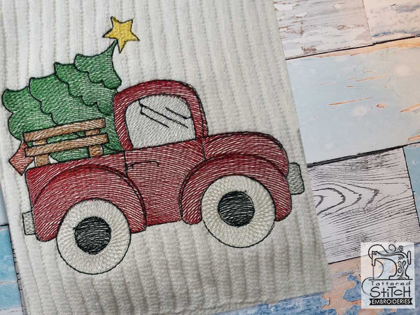 Little Red Truck with Tree - Embroidery Designs & Patterns