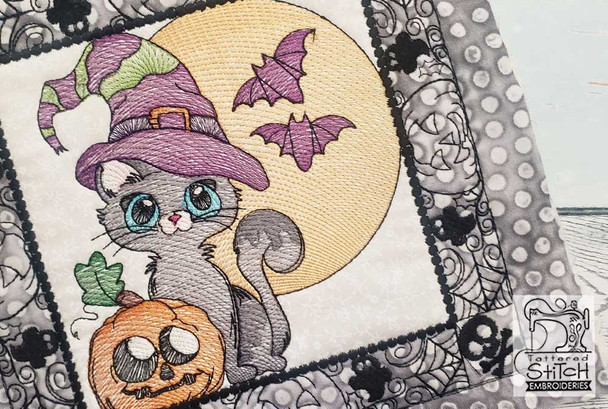 Halloween Kitty Quilt Block - Machine Embroidery Designs