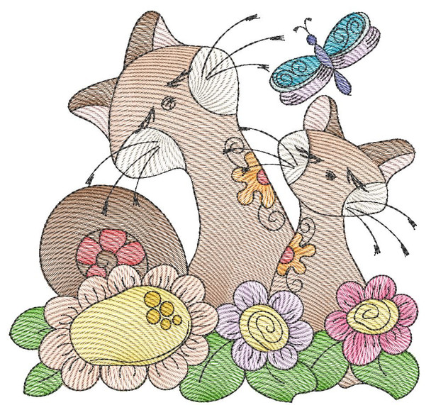 Cat 6 (No Quilt Block Background) - Embroidery Designs