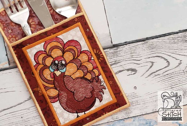 Turkey Silverware Pouch - Machine Embroidery Designs