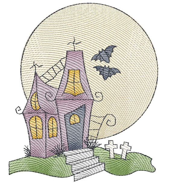 Haunted House (No Quilt Block Background)-Embroidery Designs