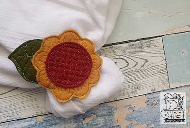 Sunflower Napkin Ring - Fits a 4x4" Hoop - Machine Embroidery Designs