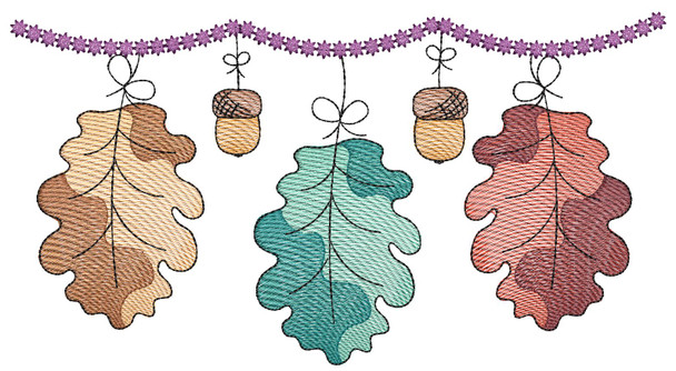 Dangling Oak Leaves - Fits a  4x4", 5x7" &  6x10" Hoop - Machine Embroidery Designs
