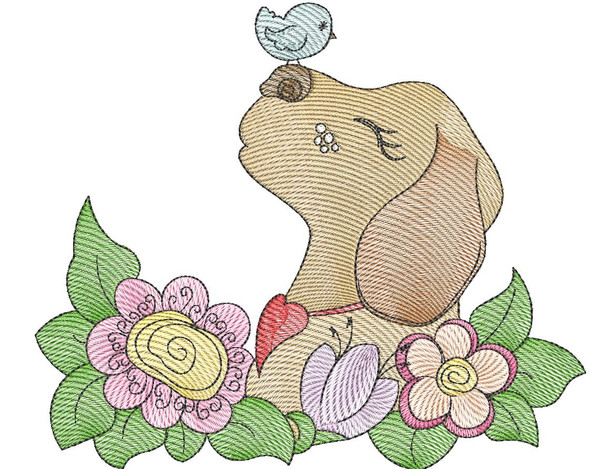 Whimsical Pup 1 (No Quilt Block Background) - Embroidery