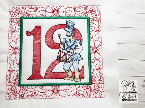 12 Days of Christmas QB - 12 - Fits a  5x5", 6x6", 7x7", 8x8" & 10x10"  Hoop - Machine Embroidery Designs