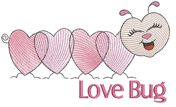 Love Bug - Fits into a 4x4" & 5x7" Hoop - Instant Downloadable Machine Embroidery