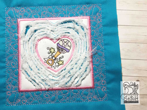 Baby Heart 2 Chenille QB -  Fits a   6x6", 7x7", 8x8" & 10x10"  Hoop - Machine Embroidery Designs