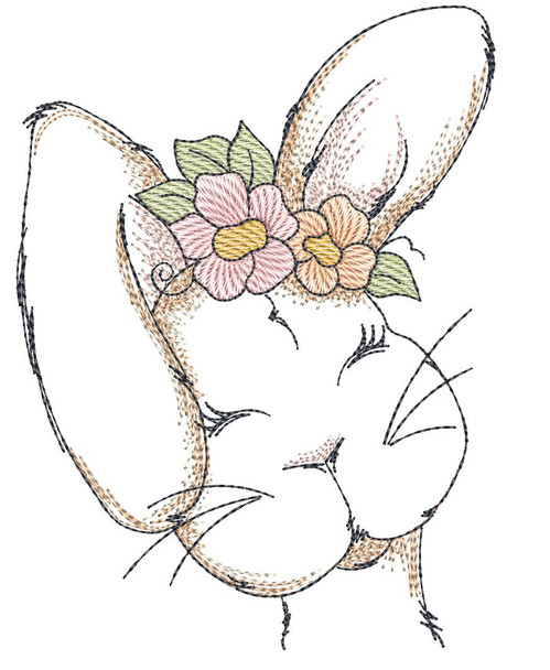 Sketched Bunny Face -  Fits a 4x4" & 5x7"  Hoop - Machine Embroidery Designs
