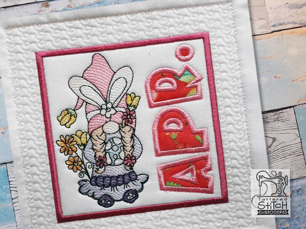 April Gnome Quilt Block - Embroidery Designs & Patterns