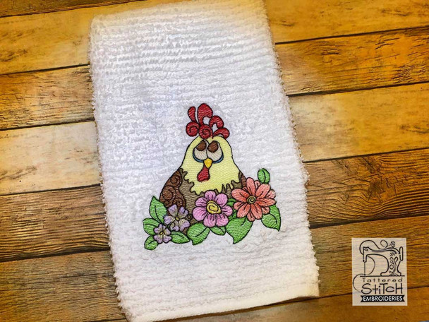 Chicken With Flowers -  Fits a 4x4" &  5x7" Hoop - Machine Embroidery Designs