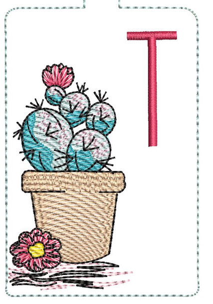 Prickly Pear ABCs Keychain - T - Fits a 5x7" Hoop - Machine Embroidery Designs