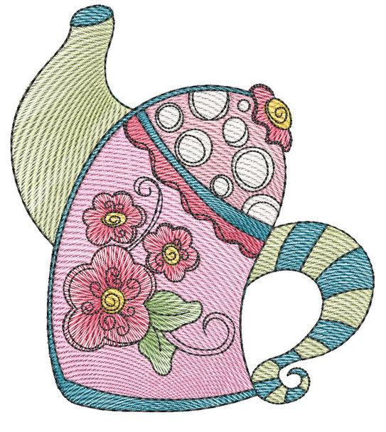 Tea Kettle 1 (No Quilt Block Background) - Fits a 4x4", 5x7 & 8x8" Hoop - Machine Embroidery Designs
