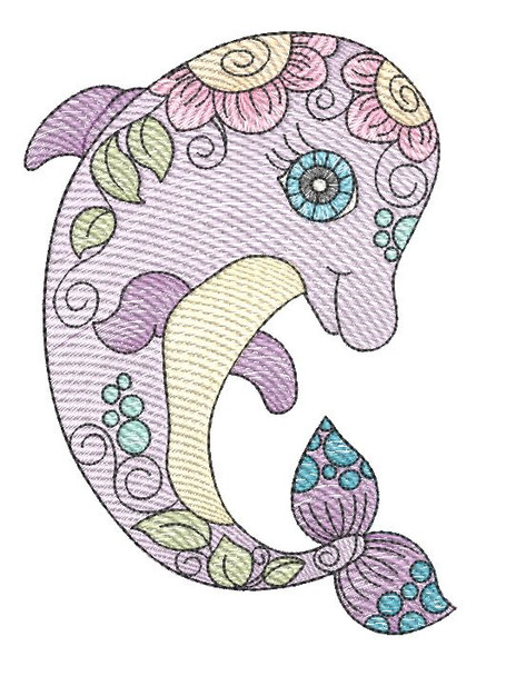 Dolphin (Dolphin Only - NO Background)-  Fits a 4x4", 5x7" and 8x8" Hoop - Machine Embroidery Designs