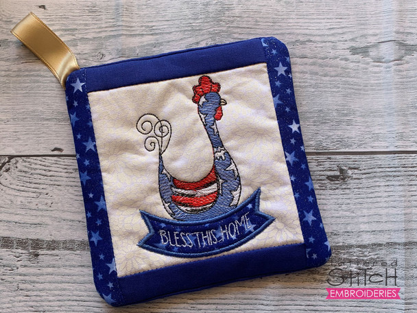 Rooster Pot Holder - Embroidery Designs & Patterns