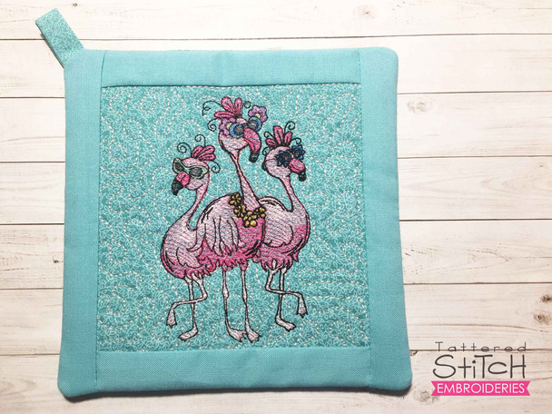 Three Flamingos Pot Holder - Embroidery Designs & Patterns