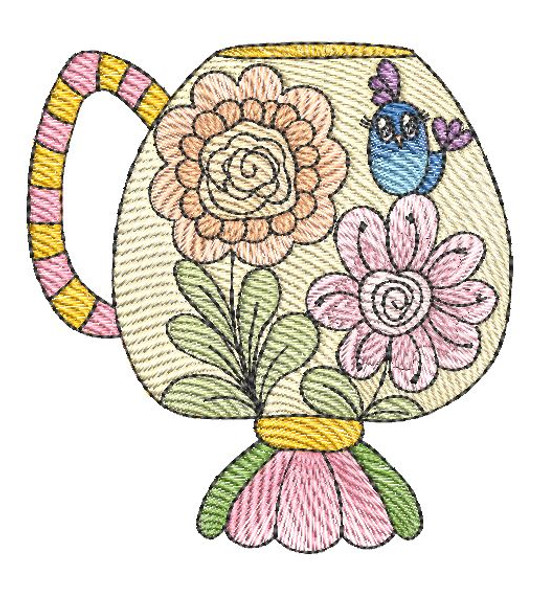 Tea Cup #6 (No Quilt Block Background) - Embroidery Designs