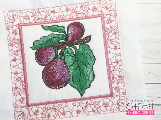 Figs Quilt Block-Fits a  5x5", 6x6", 7x7", 8x8" & 10x10"  Hoop - Machine Embroidery Designs