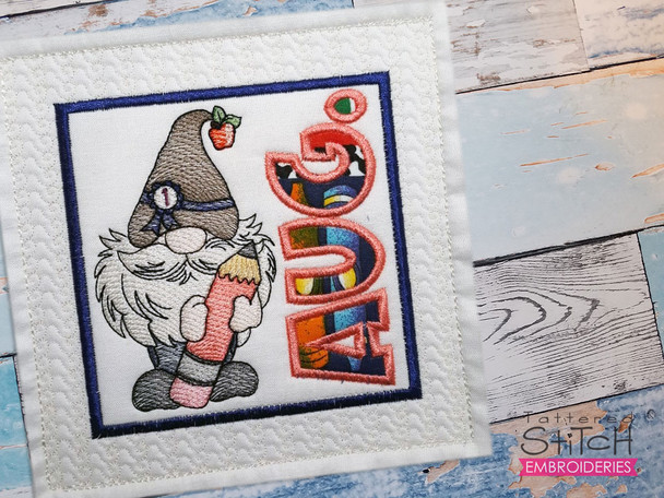 August Gnome Quilt Block - Embroidery Designs & Patterns