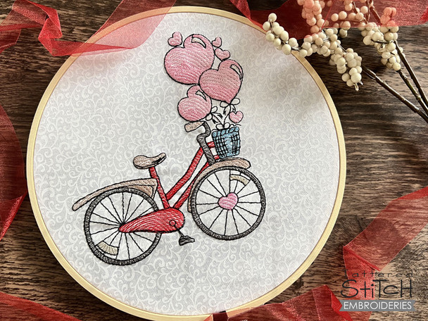 Hearts Bicycle - Machine Embroidery Designs