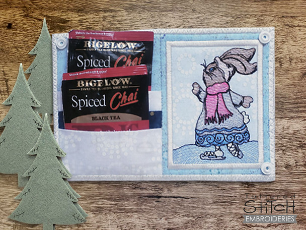 Skating Bunny Teabag Holder 5x7 - Machine Embroidery Designs