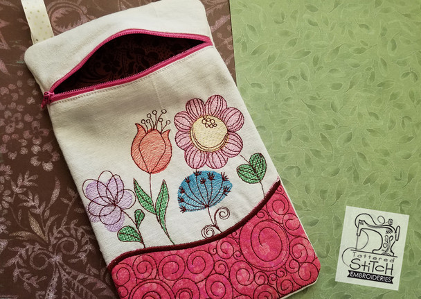 Spring Flowers Zip Bag With Lining - Embroidery Designs