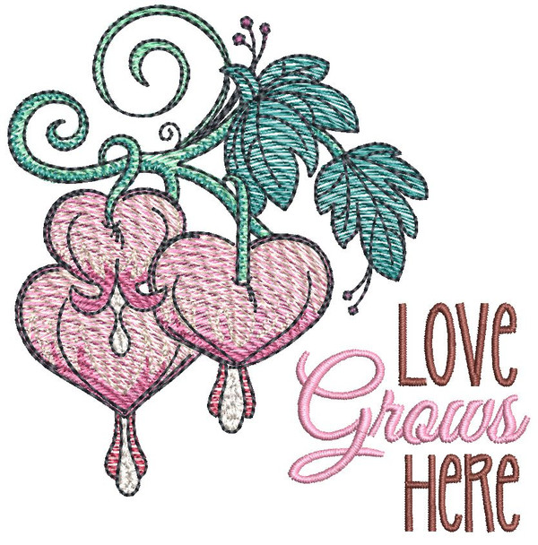 Love Grows Here - Bleeding Hearts - Embroidery Designs