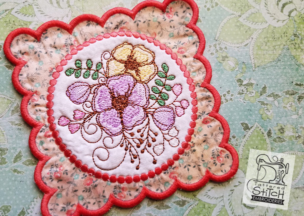 Hibiscus Cluster Mug Rug-Coaster - Embroidery Designs