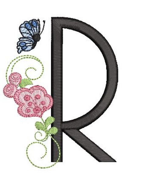 Rosebud Butterfly Font ABCs - R - Embroidery Designs