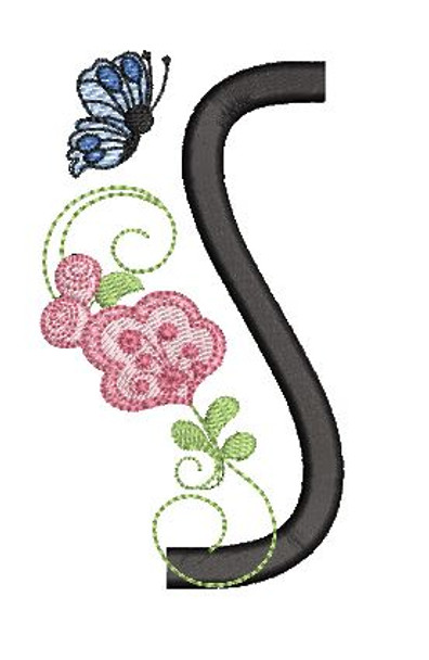 Rosebud Butterfly Font ABCs - S - Embroidery Designs