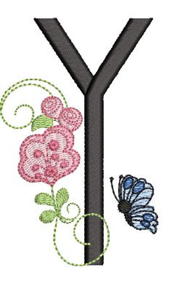 Rosebud Butterfly Font ABCs - Y - Embroidery Designs