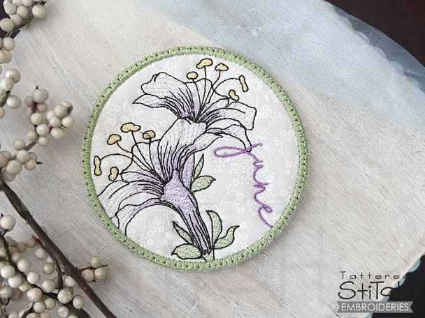 June - Honeysuckle - Birth Month Flowers Coaster - Machine Embroidery