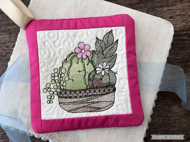 Succulents 1 Pot Holder  - Embroidery Designs & Patterns