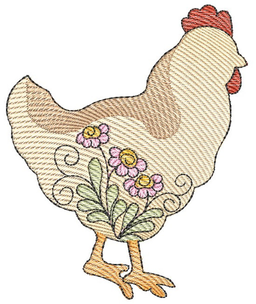 Flourished Chicken- Machine Embroidery