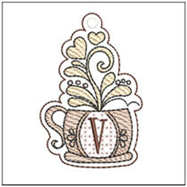 Coffee ABCs Charm - V - Fits a 4x4" Hoop Embroidery Designs