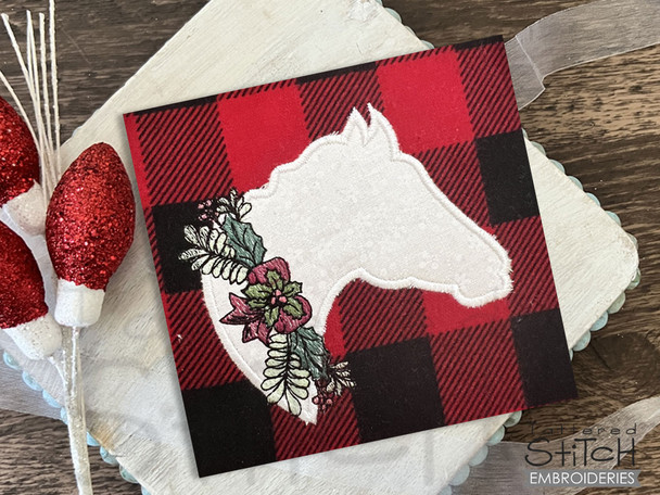 Holly Berry Holiday Horse Applique - Embroidery Designs