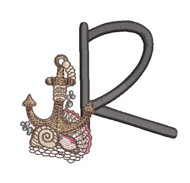 Nautical Font - Anchor  R - Embroidery Design