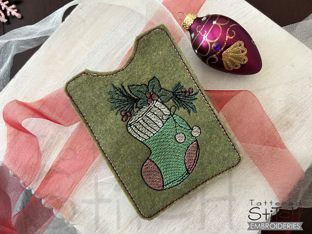Stocking Holiday Gift Card Holder - Fits a 4x4" Hoop - Instant Downloadable Machine Embroidery - Light Fill Stitch
