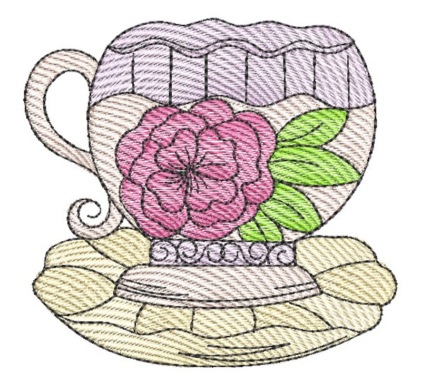 Teacup Rose Teacup - Machine Embroidery