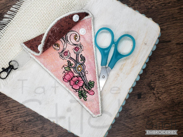 Floral Scissors  Scissors Case Fits a 5x7" and 6x10" Hoop - Machine Embroidery