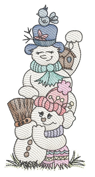 Happy Snowmen- Fits a 4x4" & 5x7" & 6x10" Hoop, Machine Embroidery Pattern