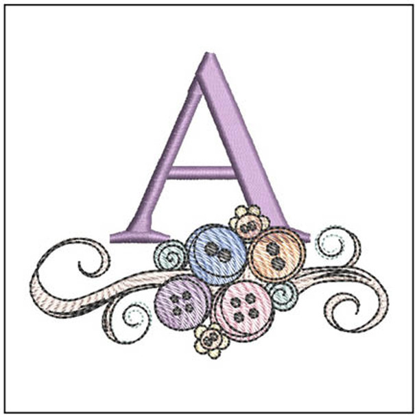 Buttons ABCs -  A - Fits a 4x4" Hoop, Machine Embroidery Pattern,