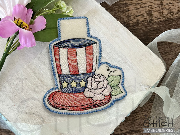 Patriotic Top Hat  Clothespin Magnet- Embroidery Designs & Patterns